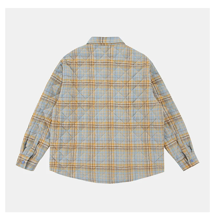 Autumn Winter Men Streetwear Fashion Loose Casual Oversize Plaid Cotton-padded Shirt Style Parkas Jacket Campus Couple Coat