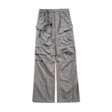 streetwear big pockets sashes pleated baggy jeans for men and women washed straight casual cargo pants oversize denim trousers combat utility trousers