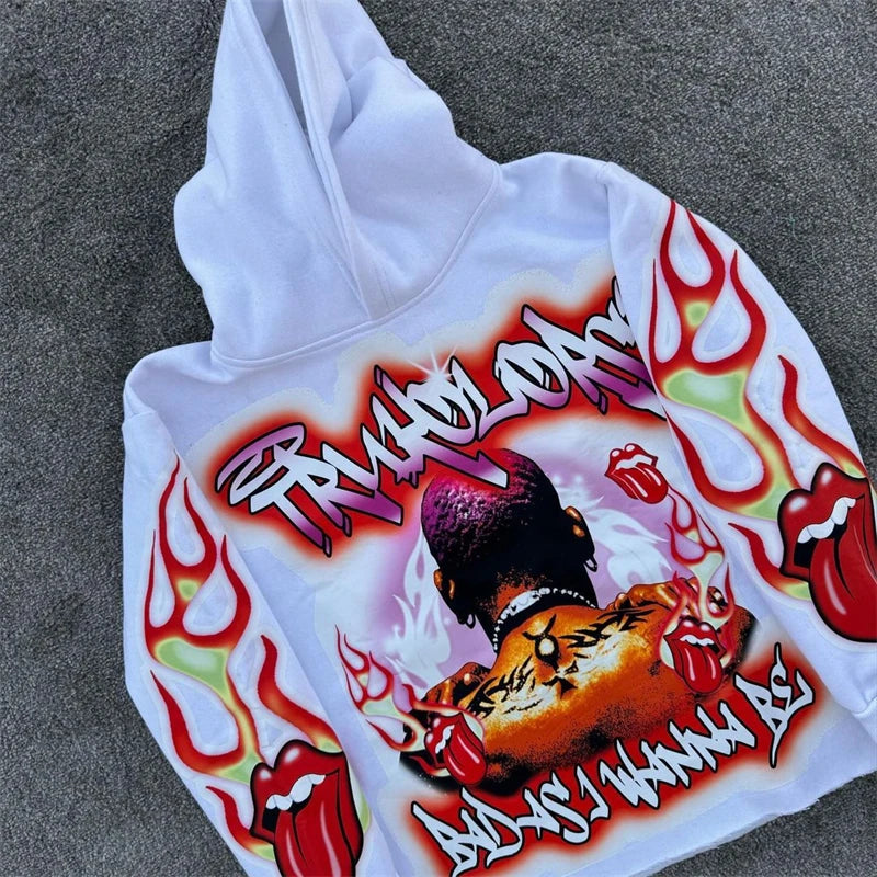 Y2K Pullover Hoodie Long Sleeved Oversize Vintage 3D Printed Clothing