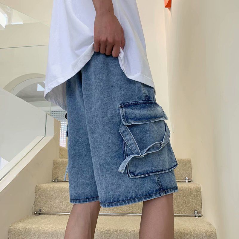 2023 spring new fashion denim shorts mens korean version of the trousers loose straight shorts boutique clothing simple style unique jeans style 4113