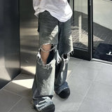 frayed damaged hole baggy wide leg jeans for men and women streetwear casual ropa hombre denim trousers oversized cargo pants baggy cargo bottoms