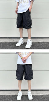 High Street Cargo Jogging Shorts Functional Khaki Cargo Shorts Men's Waterproof Zipper Pockets Casual Baggy Sweat Shorts