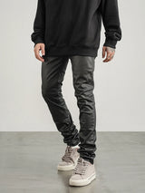 men pants high street wax coating pant casual streetwear hip hop zipper trousers harajuku fashion slim fit skinny pants joggers unique joggers style 2129