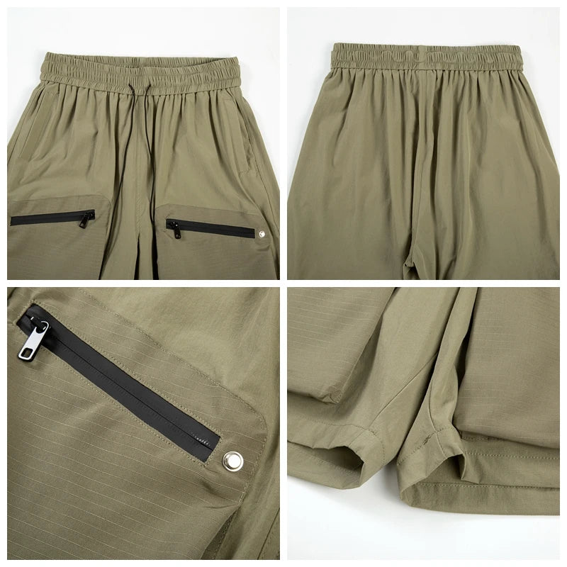 Ins Summer Outdoor Functional Casual Cargo Shorts Oversized Retro Casual Zipper Pockets Men and Women's Knee-length Sweatpants