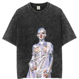 Sadcore Graphic tee – Vintage Men Tshirt Streetwear Hip Hop Portrait Robot Dinosau