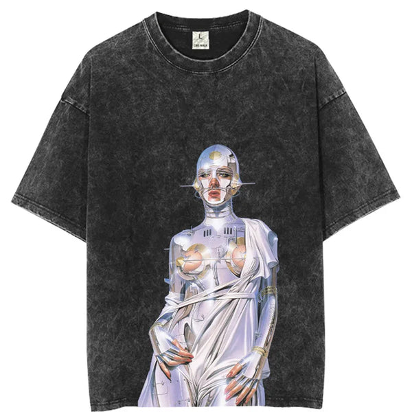 Sadcore Graphic tee – Vintage Men Tshirt Streetwear Hip Hop Portrait Robot Dinosau