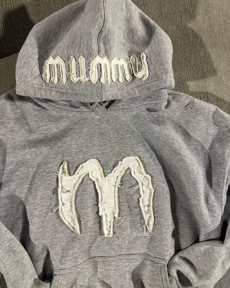 2024 Y2K Street Fashion Loose Hoodie Retro Letter Embroidery Oversized