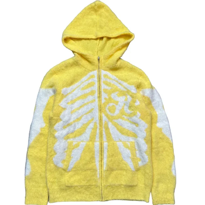 sweaters oversized zip sweater coat pants hip hop knitted punk hairy skeleton jumper fashion streetwear cardigan skull hooded clean everyday pants