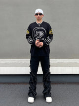 hip hop knitted sweater men letter fire pattern o neck pullover streetwear casual loose sweater unisex harajuku jumpers knitwear Y2K vintage urban hoodie, urban wear with bold artwork, trendy hip hop style outerwear