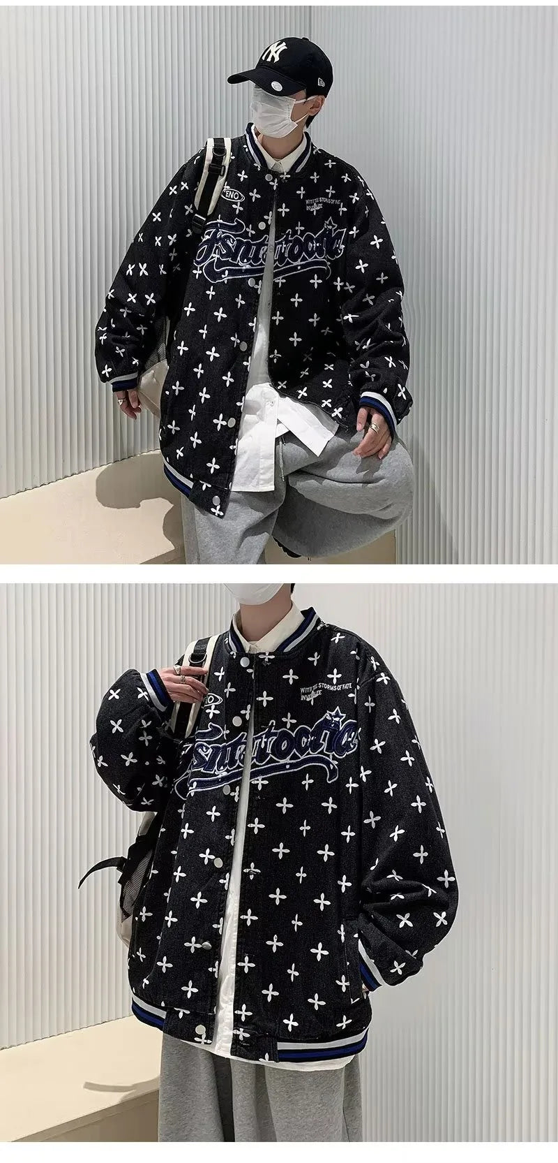 retro baseball bomber, daily drip outerwear, casual outfit