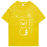 Anime Tokyo Men Tshirts Japanese Oversized Cute Cat Cartoon Print Male Casual Short Sleeve Tops Loose Summer Harajuku Tee Shirt