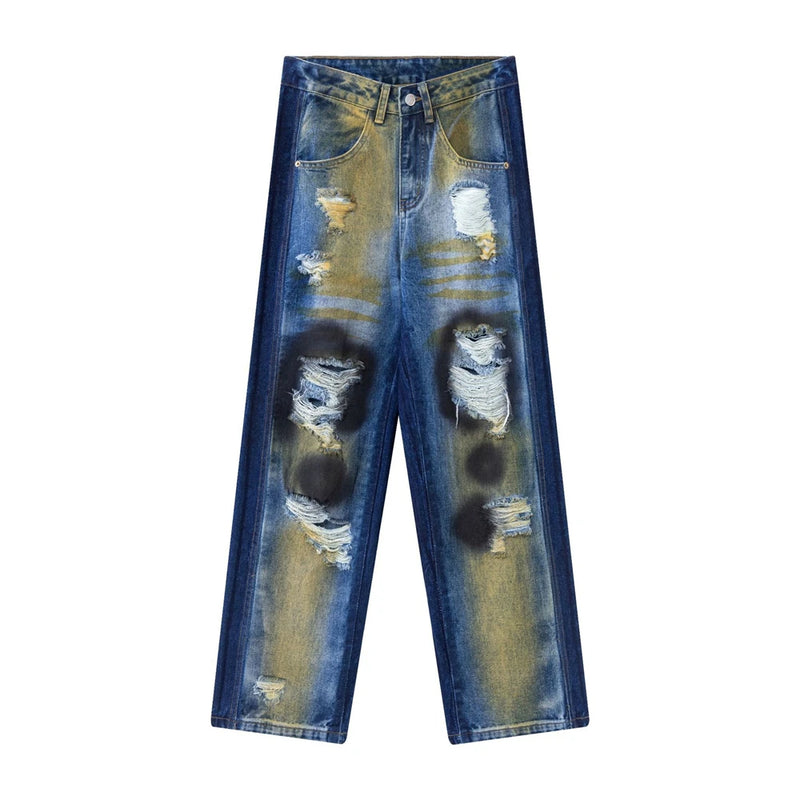 2024 hip hop ripped jeans y2k american style destroyed hole baggy denim pants wash vintage retro jean hipster unique jeans style 5474