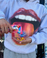 High Street Trendy Brand Big Mouth Cartoon Print Oversized Hoodie Wome