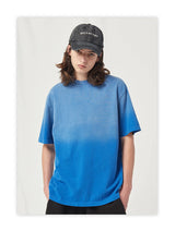 Spring Summer New Products Fried Color Wash Water Gradient Color Loose Short-sleeved Casual Basic Bottoming Round Neck