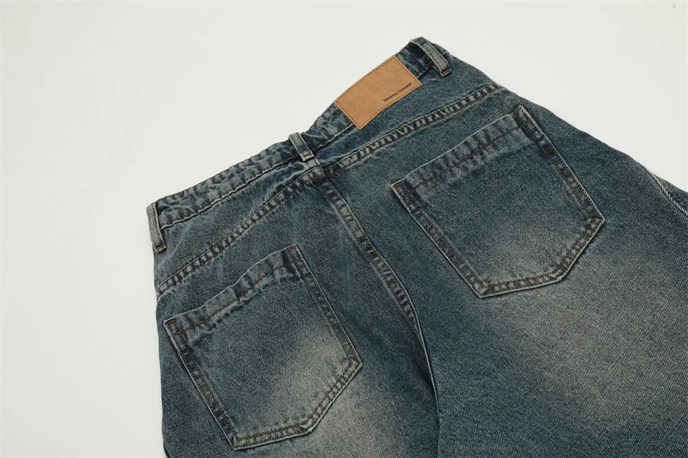 Men Women American Streetwear Vintage Washed Denim Loose Casual Wide Leg Baggy Jeans Couple Harem Jeans Trousers