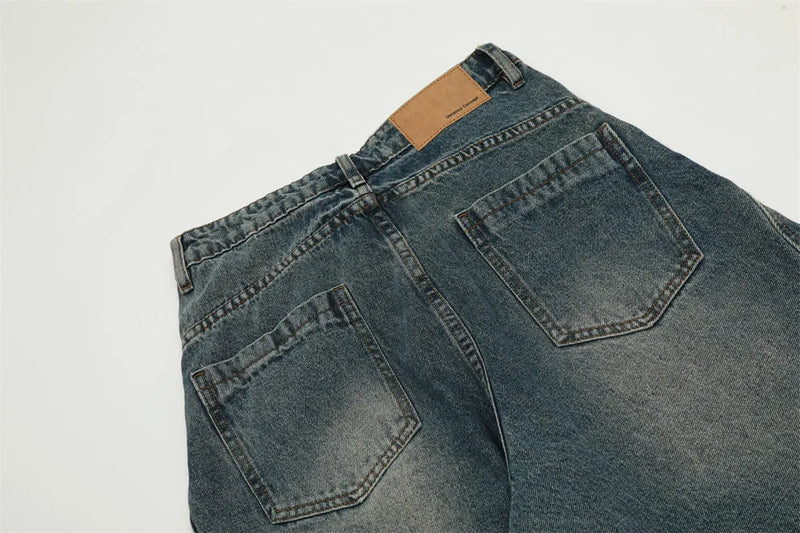Men Women American Streetwear Vintage Washed Denim Loose Casual Wide Leg Baggy Jeans Couple Harem Jeans Trousers
