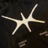 Baggy Y2K aesthetic hoodie with flame artwork