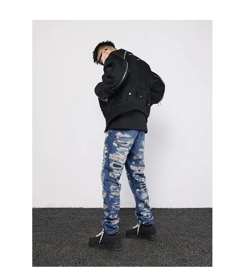 retro washed 3d printed fake distressed jeans hip hop denim pants streetwear jean pants mens harajuku cotton trousers joggers unique joggers style 3885