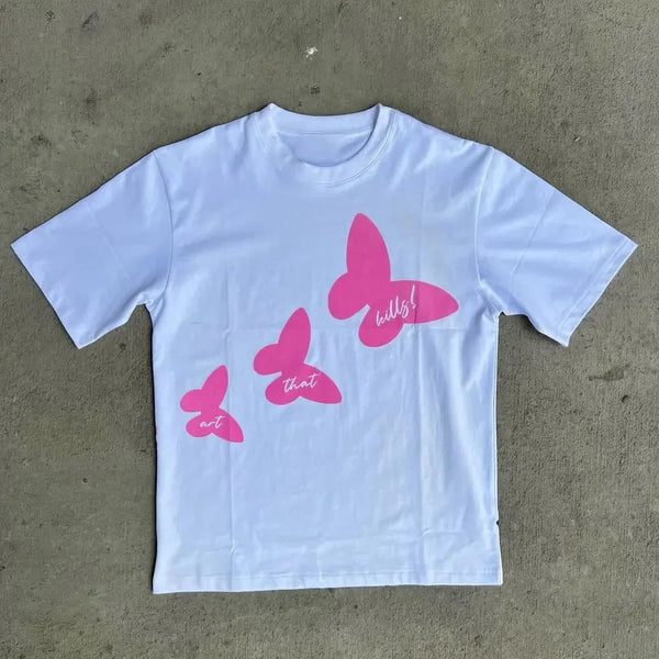 y2k glitchcore tee with bold manga cartoon and neon accents
