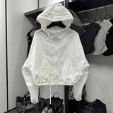 Korean Fashion Crop Jacket Women Black Windbreaker Jacket Casual Overs