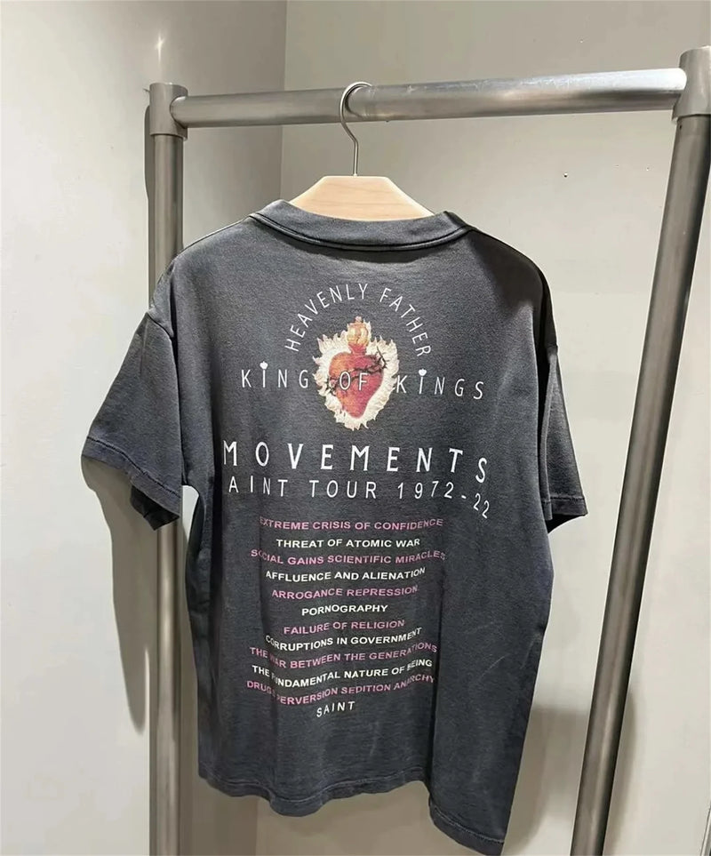 Summer Retro VINTAGE Eye Pattern Printed High-Street Wear Casual Loose Quality T-Shirt Tops For Men