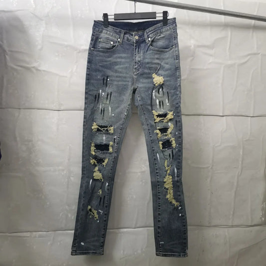2023 brand new classic old washing rhinestones ripped holes jeans cotton denim pants comfort casual jeans size cargo 28 36 620 combat utility trousers
