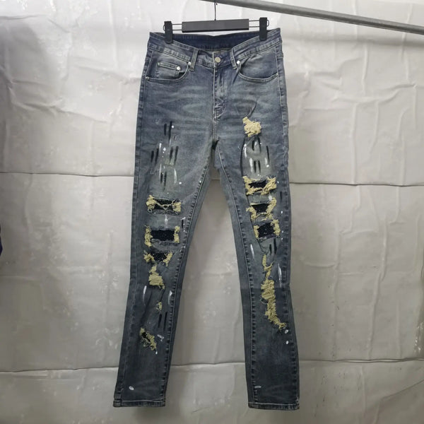 2023 brand new classic old washing rhinestones ripped holes jeans cotton denim pants comfort casual jeans size cargo 28 36 620 combat utility trousers