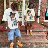 Glitchcore Aesthetic piece – Retro Gothic Rock Cartoon Pattern Letter Print T Shirt Women