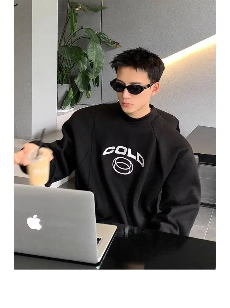 Korean Personality Street Casual Masculine Temperament Initials Printed Sweatshirt Trendy Men Women Pullover High Collar Hoodie