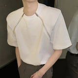 Cyberpunk Graphic tee – Korean Fashion Zipper T Shirt Men Loose Short Sleeve Casual