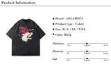 Anime Graphic tee – Mens Hip Hop T Shirts Washed Retro Animal Dog Print T Shirt