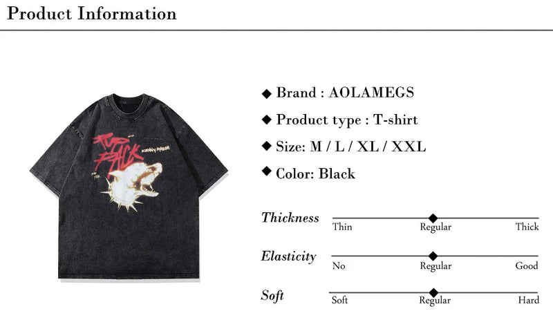 Anime Graphic tee – Mens Hip Hop T Shirts Washed Retro Animal Dog Print T Shirt