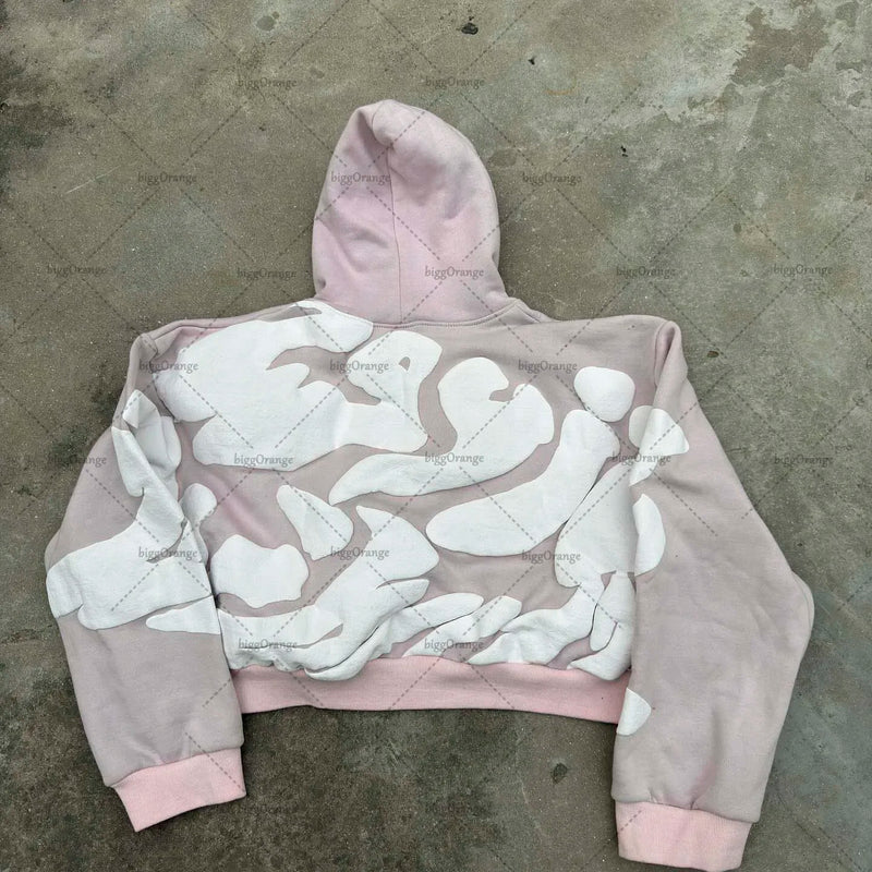 Retro Gothic Trend Letter Pattern Printed Oversized Hoodie Mens Fashio