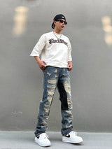 destroy ripped scratched patchwork denim jeans mens casual straight biker zipper trousers streetwear hip hop jean pants joggers unique joggers style 3909