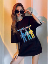 Gothic Aesthetic print tee – New Luxury Sweet Girl Giraffe Diamonds Crystals T Shirts Kor