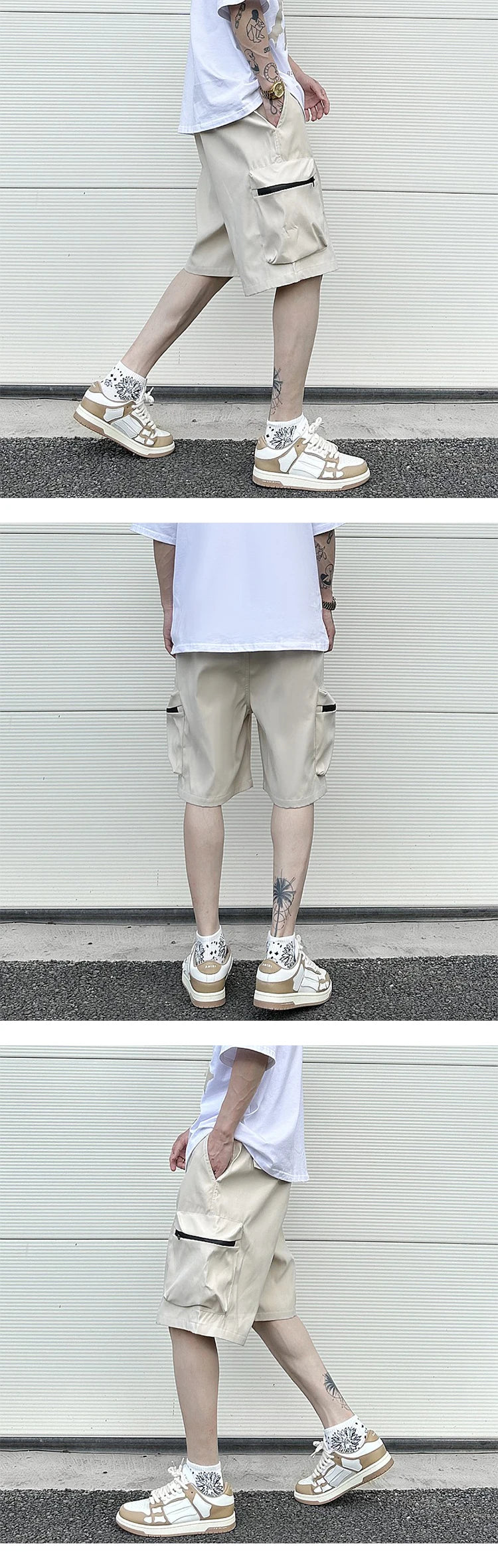 High Street Cargo Jogging Shorts Functional Khaki Cargo Shorts Men's Waterproof Zipper Pockets Casual Baggy Sweat Shorts
