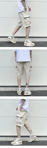 High Street Cargo Jogging Shorts Functional Khaki Cargo Shorts Men's Waterproof Zipper Pockets Casual Baggy Sweat Shorts