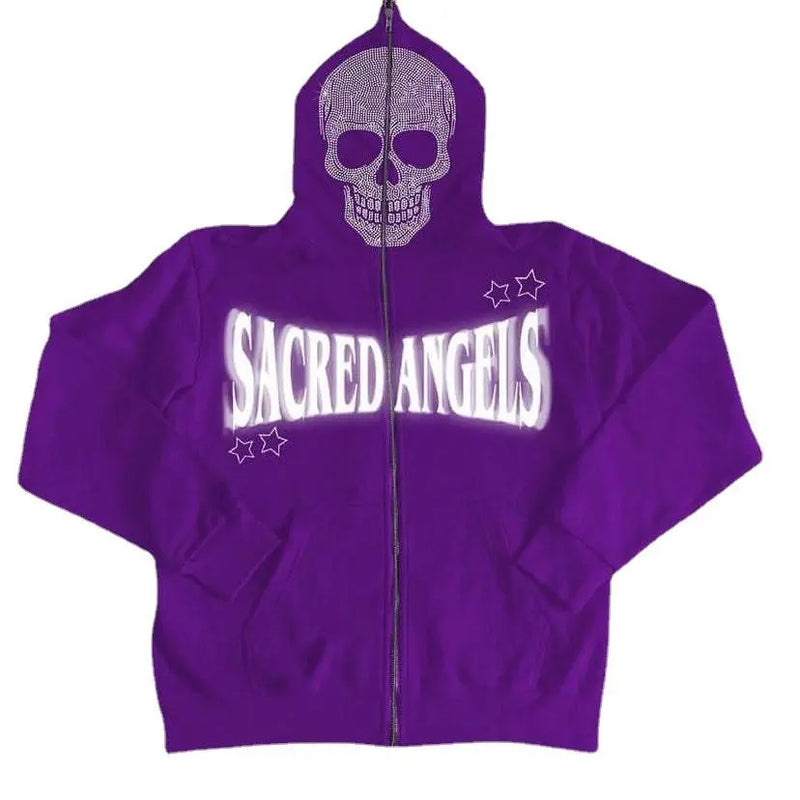 European American 2024 dark skull hip-hop sweatshirt trend men and women personalized zipper loose cardigan hooded jacket top