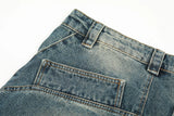 streetwear side pockets pleated washed blue jeans unisex straight baggy y2k denim pants ropa hombre casual cargo pants oversized unique cargo style 1199