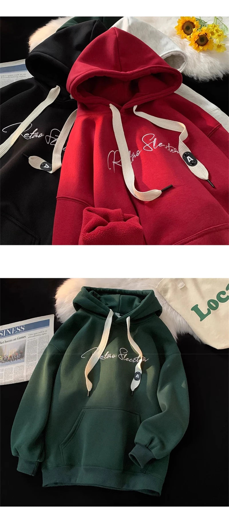 Men Hoodie Letter Printed Long Sleeve Autumn Sweatshirts Goth Fashion Y2K Vintage Hoodies Streetwear Fleece Pullover