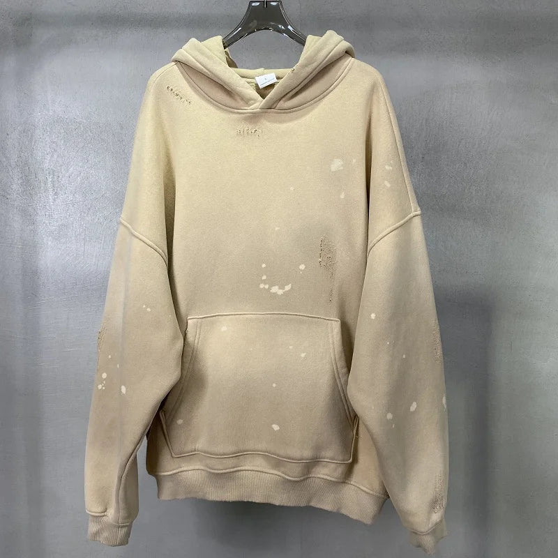 Harajuku chrome print featuring street wear speckled ink rubbed hooded hoodies fashion sense distressed winter coat mens and womens baggy washing clothes
