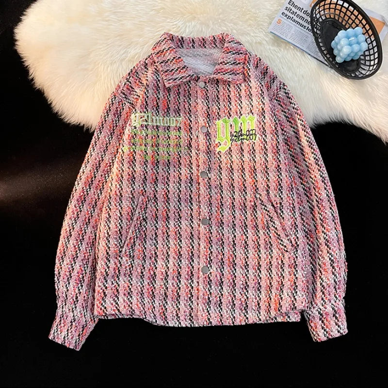 '- fashion essential everyday wear print material american-retro-plaid-jacket-korean-trend-couple-jackets-embroidery-design-unisex-outerwear-loose-plus-size-mens-coat casual graphic premium style streetwear hop style image fit quality high oversized urban design hip c6b8da unisex streetwear design ID 030a4