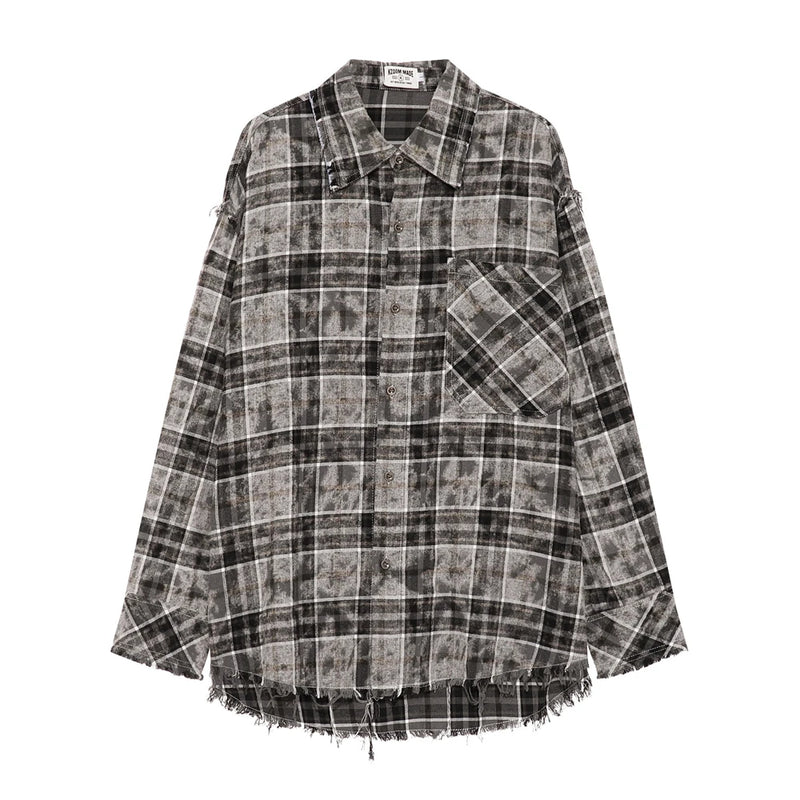 Trapwear Broken heart – Vintage Plaid Shirt 2024 Tie Dyed Tassel T Shirt Long Sleeve