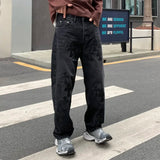 men embroidery streetwear brand fashion hip hop loose casual straight motorcycle denim jeans pant cityboy y2k jeans trousers unique jeans style 2500