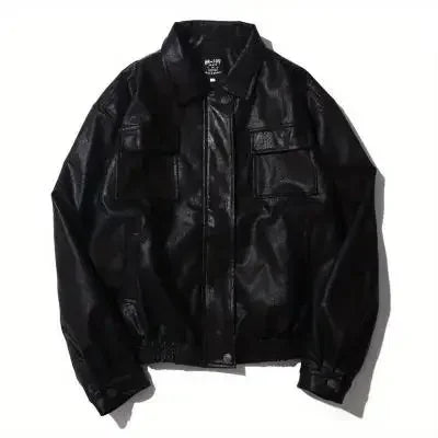 Retro Motorcycle Leather Jacket Men Woman Japanese Loose Streetwear Bomber Jackets Spring Autumn Casual PU Cargo Outwear Unisex