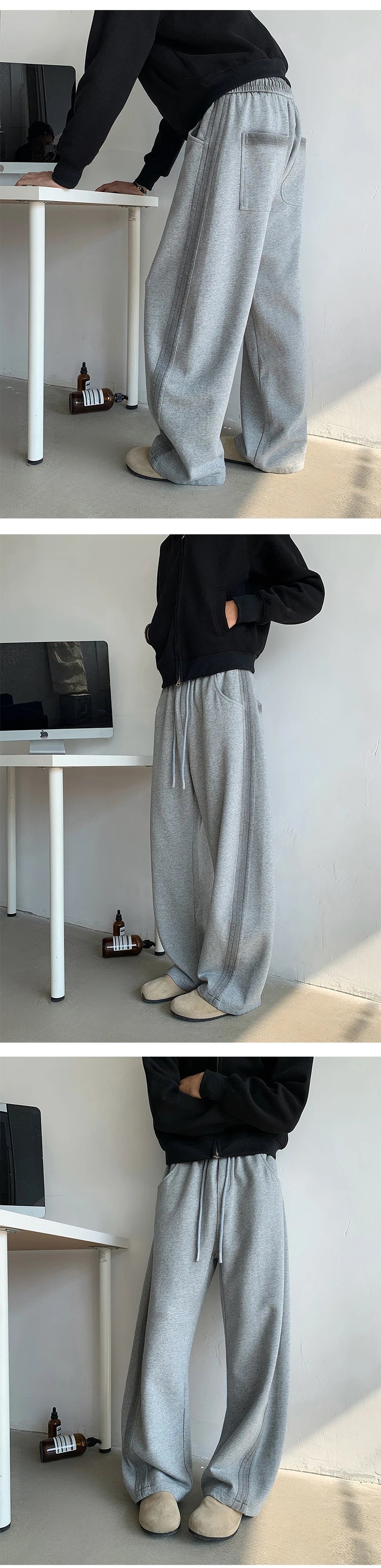 winter new mens tie dye fleece casual pants side striped wide leg straight sweatpants neutral high quality long baggy trousers unique joggers style 874