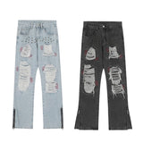 destroy ripped holes patchwork denim jeans men unisex casual rivet bottom zipper trousers jeans streetwear hip hop pants joggers unique joggers style 3631