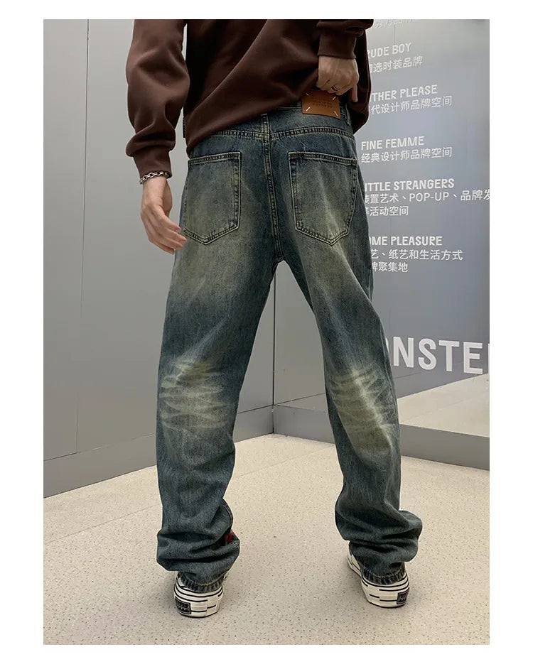 butterfly print jeans men streetwear fashion vibe loose casual hiphop straight washed denim pant jeans cityboy teen trousers unique jeans style 2682