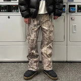 streetwear trees print camouflage baggy jeans for men and women patchwork washed casual denim trouses oversized loose cargos military streetwear pants