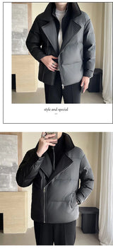 Winter Splice Collar Cotton-padded Leather Jacket Men Streetwear Fashion Loose Casual Thicken Warm Leather Parkas Coat Jacket